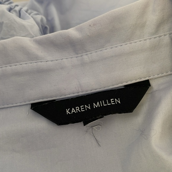 Karen Millen Quarter Balloon Sleeves Blue Button Up Shirt Top K4 - Picture 5 of 13